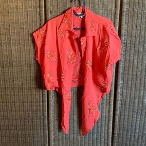 Peppaloves orange crop top button down with tie in the front size L